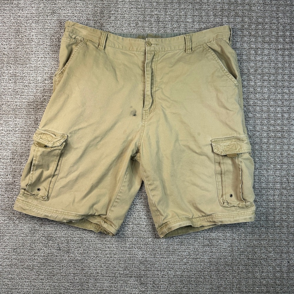 Plugg Mens Tan Khaki Cargo Shorts Size 38 Cotton Twill Casual Outdoor